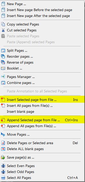 insert selected pages to tiff file